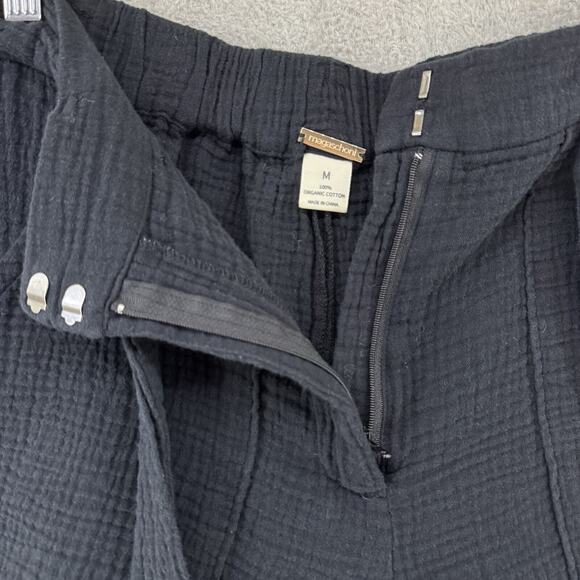 Magaschino Pants M Black Textured Organic Cotton Pockets Elastic Hem Cropped Tie - Picture 5 of 14